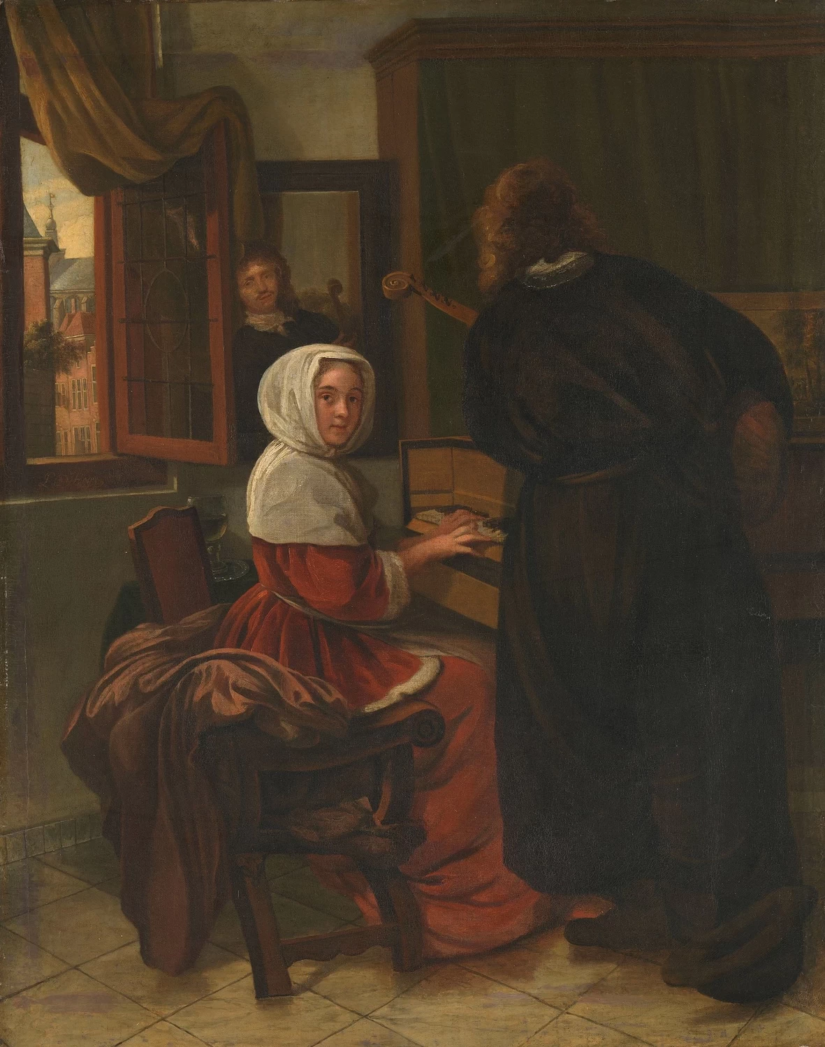 Interno con una donna che suona un clavicembalo e un uomo che suona un liuto - Rijksmuseum